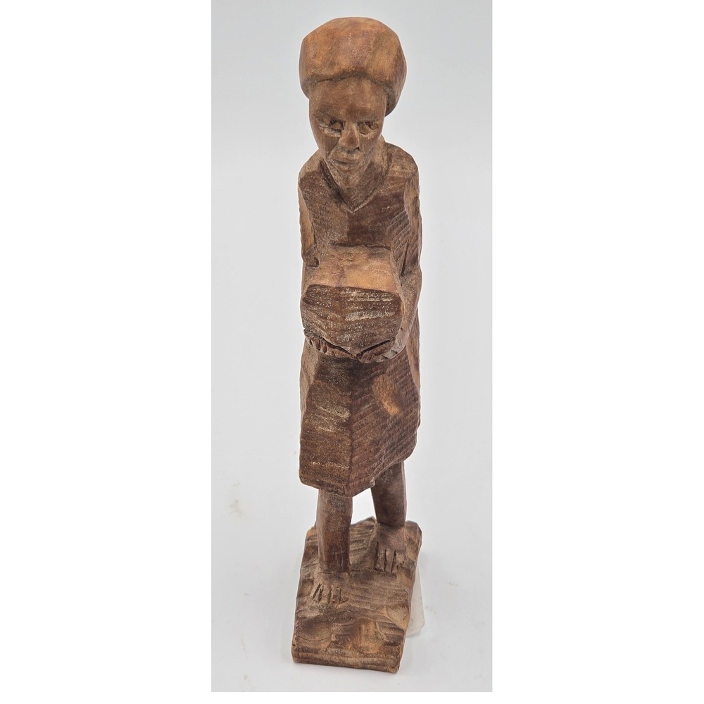 Vintage Hand Carved Wood African Woman Statue Primitive Folk Art Sculpture 11.5"